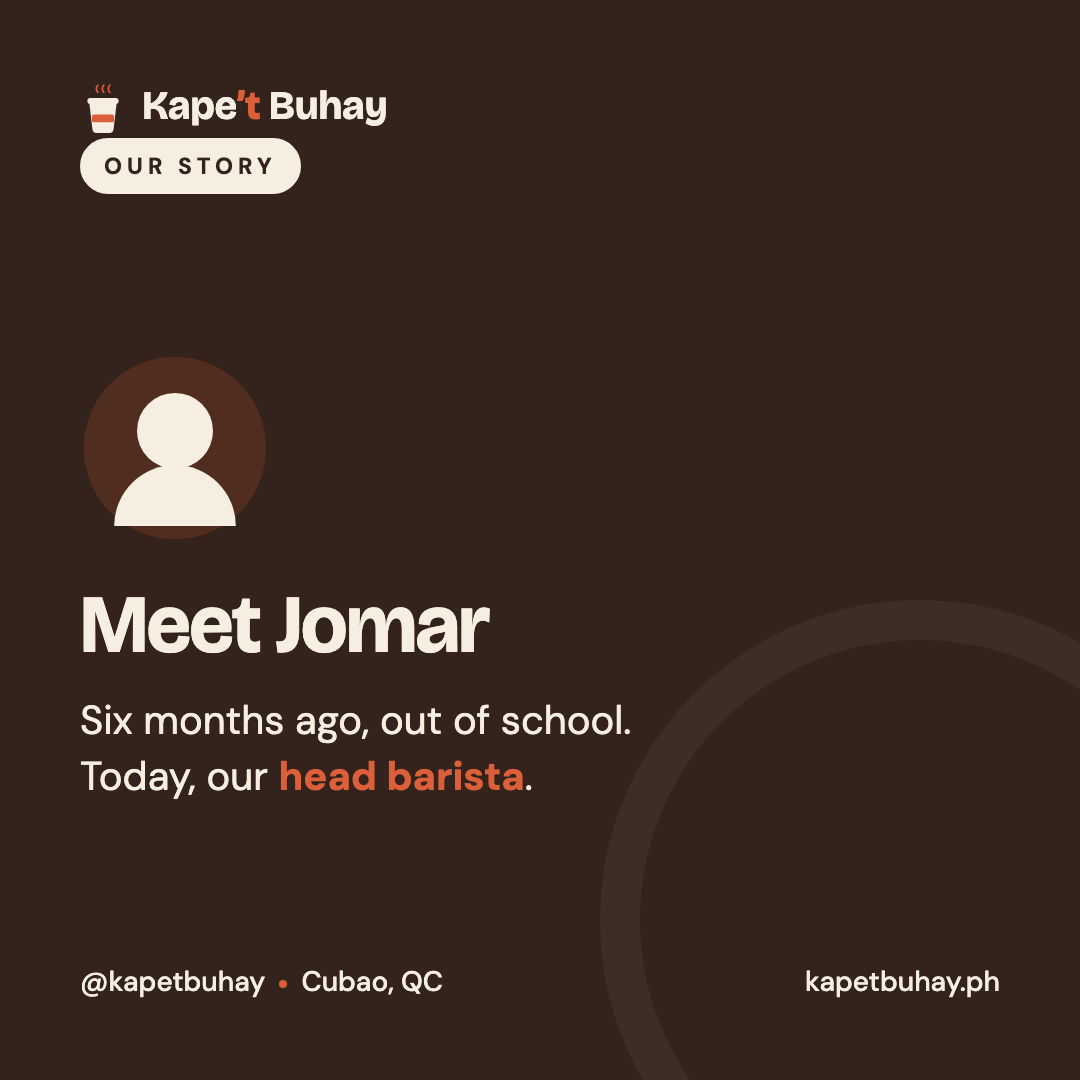 Kape't Buhay story post introducing Jomar from the youth program