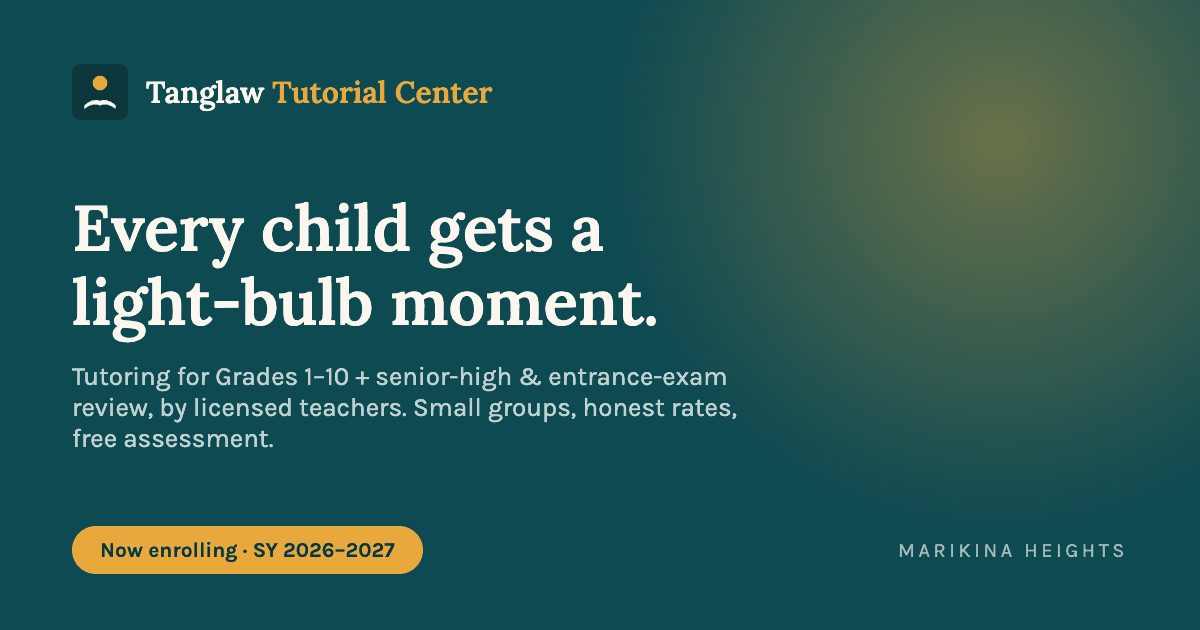 Tanglaw social-share preview card: 'Every child gets a light-bulb moment' on a chalkboard-teal background with a marigold glow